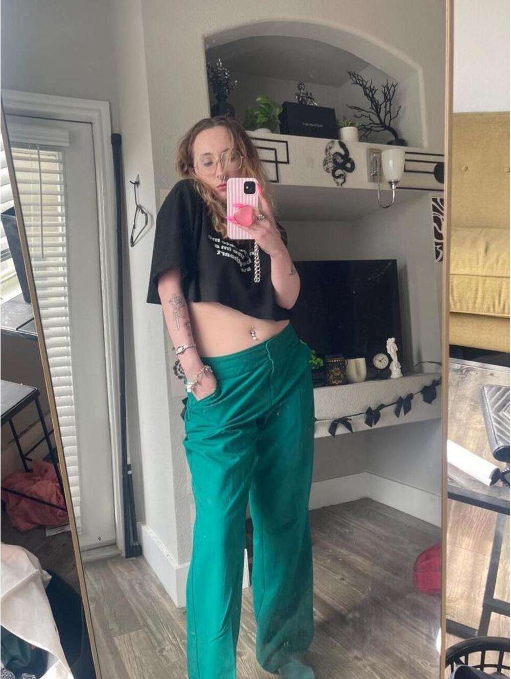 C.P. Company Emerald Green Satin Wide Leg Pants with Pockets, Size 10